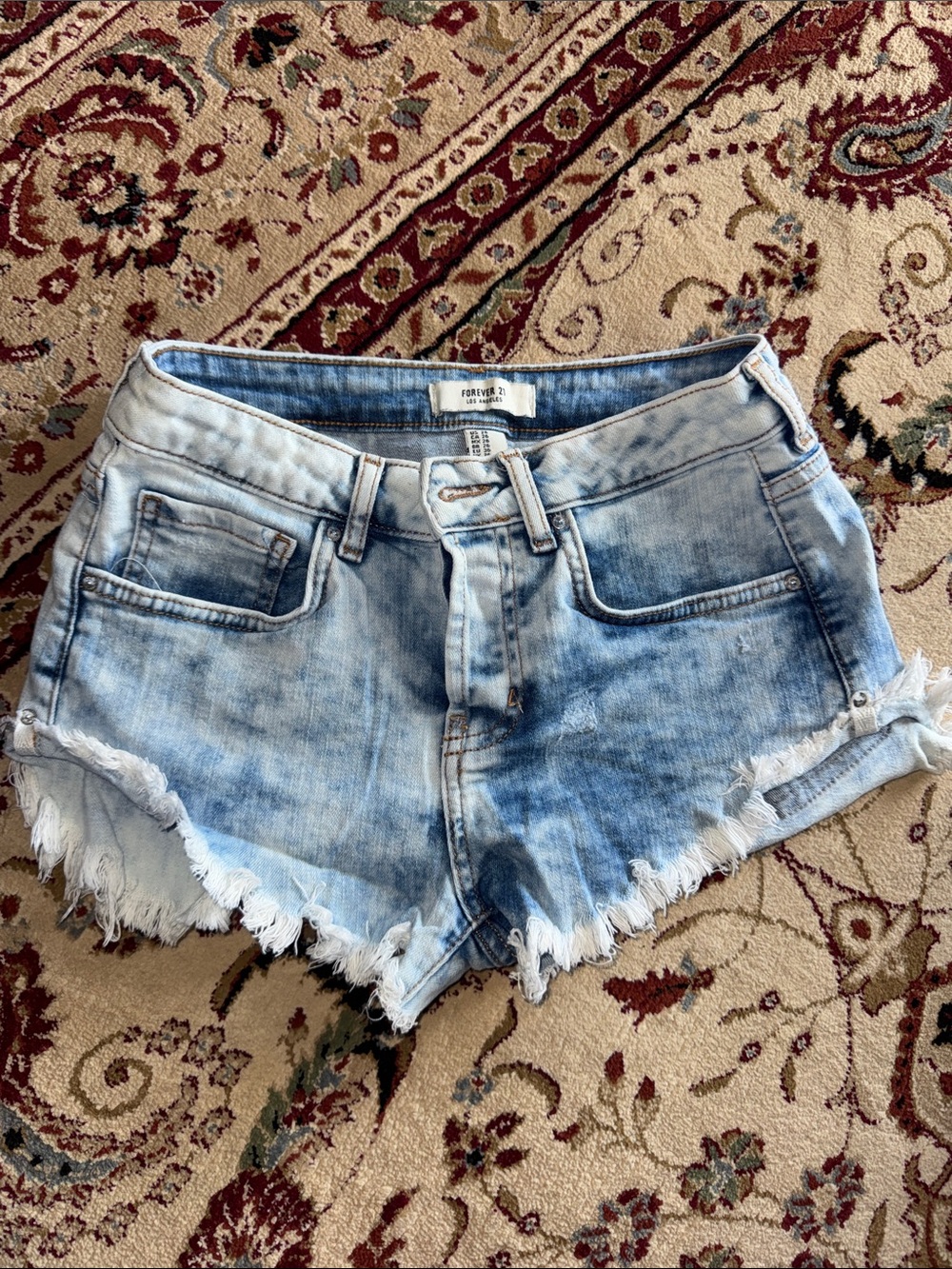 Forever 21 Washed Blue Distressed Denim Cutoff Shorts